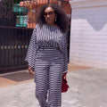 European and american cross-border african women's clothing  summer new fashion striped long sleeve top and high-waisted pants casual set