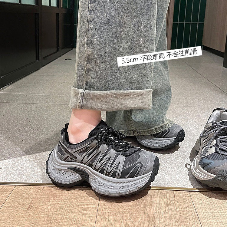 Thick sole heightened lightweight sports dad shoes women's 2026 new spring mesh white hiking shoes casual running shoes