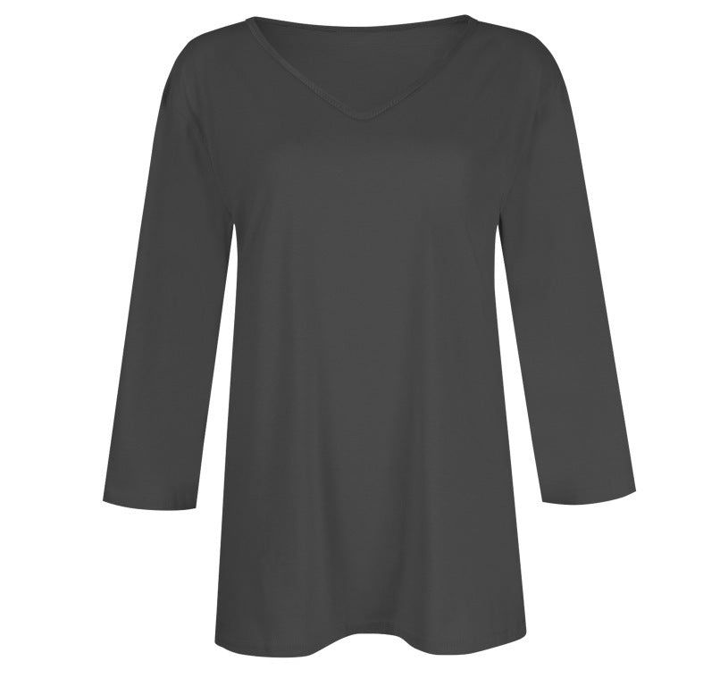 cross-border  women's everyday versatile casual v-neck solid color three-quarter sleeve t-shirt top