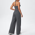 i-shaped v neck beautiful back tight breathable pure color wide-leg yoga suit sports running fitness suit for women