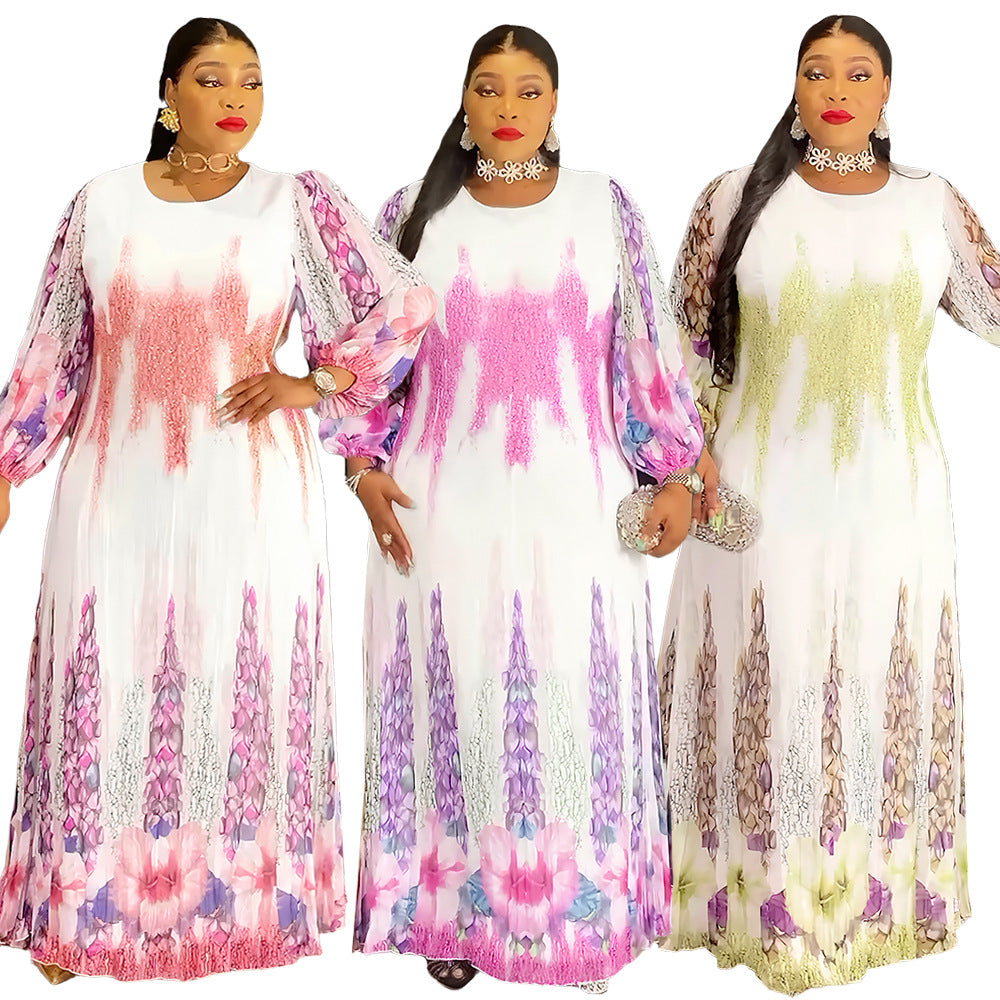 printed chiffon maxi dress  dress plus size women's fashion european and american style