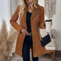 European and american retro style women's jacket - notch lapel, suede & lambswool patchwork, single-breasted, cinched waist, mid-length women's coat