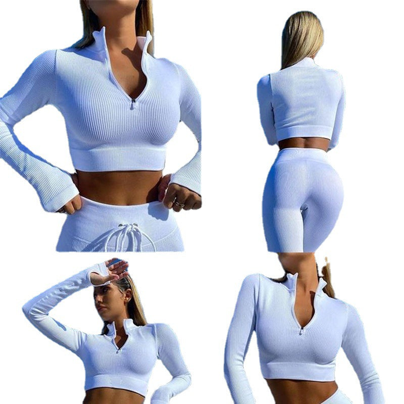 European and American  women's clothing 2022 spring and autumn new casual suit, sexy high-waisted leggings, zipper pullover T-shirt