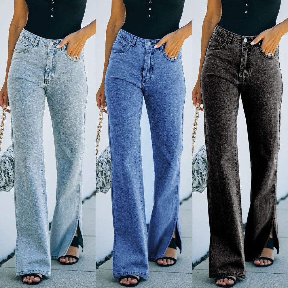 autumnew arrival  washed slit popular carefully selected mid-waist elegant denim pants casual pants
