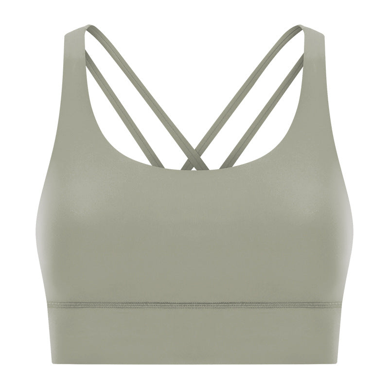 New arrival cross back yoga bra double-sided brushed nude high-strength bubble wrap push-up sports intimatesdw002