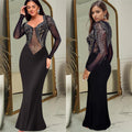 C7042 cross-border   independent station fashion women's hot diamond solid color long sleeve dress new