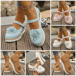 exportthick solefashioncasualflats women's flower bag leather belt buckle cut out wedge heelfashionplus sizeflats