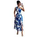 new european and american style cross-border fashion printed pleated elegant long dress
