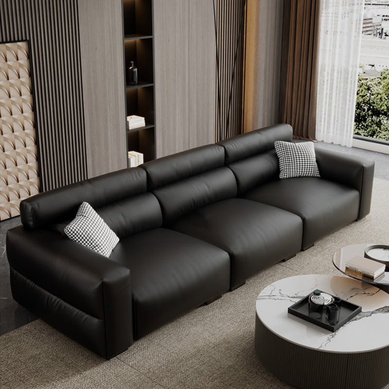 Source factory small black cow genuine leather sofa modern small apartment sofa living room down black leather sofa