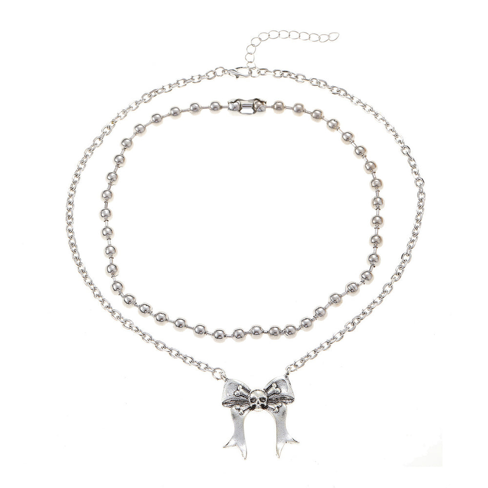 Halloween necklace wholesale fashion cross-border jewelry exaggerated sense of design bows skull dark style clavicle chain