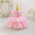 Ready-to-ship children's formal dress - airplane sleeves, beaded, puffy princess dress for baby girls, flower girl dress