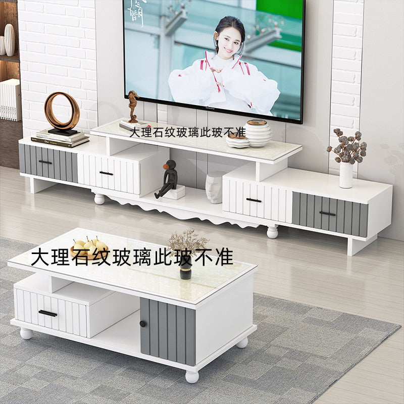 Tempered glass extendable tv stand & coffee table set - minimalist modern european style for small apartments - home living room tv cabinet
