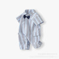 Baby clothes summer striped short-sleeve romper boy korean style gentleman outfit baby 100-day celebration first birthday crawling suit