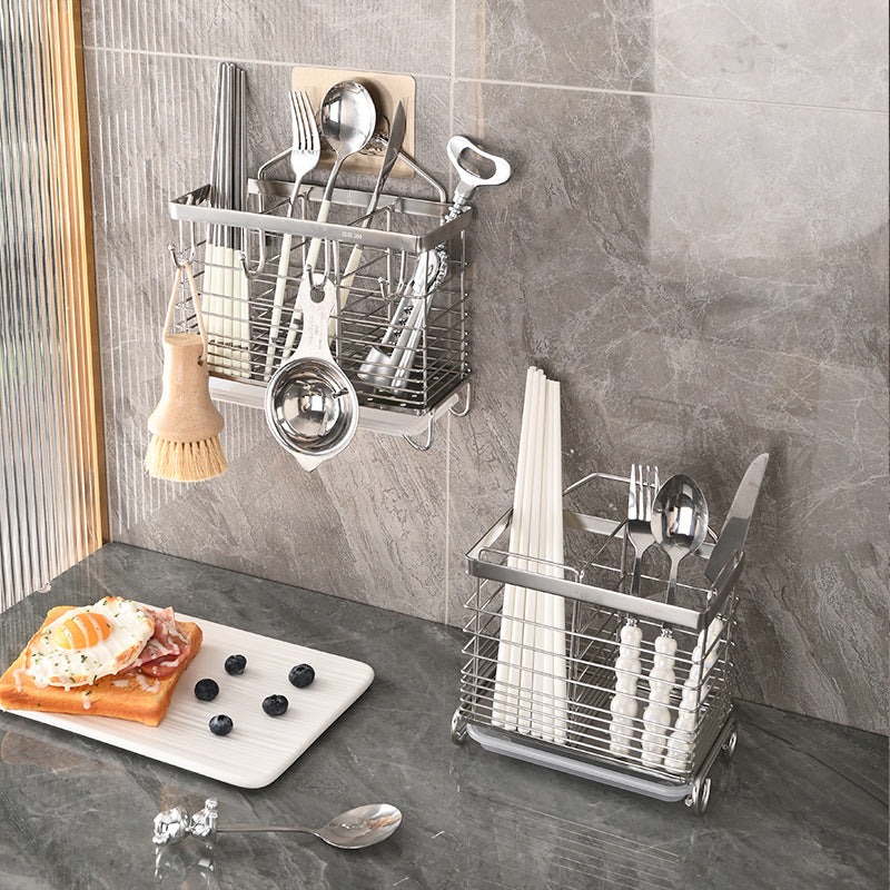 Stainless steel chopstick holder kitchen chopstick cage wall-mounted chopstick organizer home utensil holder knife spoon chopstick tube storage rack