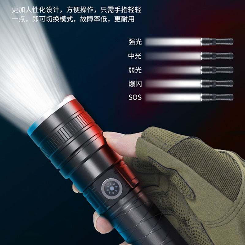 Cross-border new ultra-bright white laser flashlight USB charging outdoor zoom long-range strong light LED flashlight