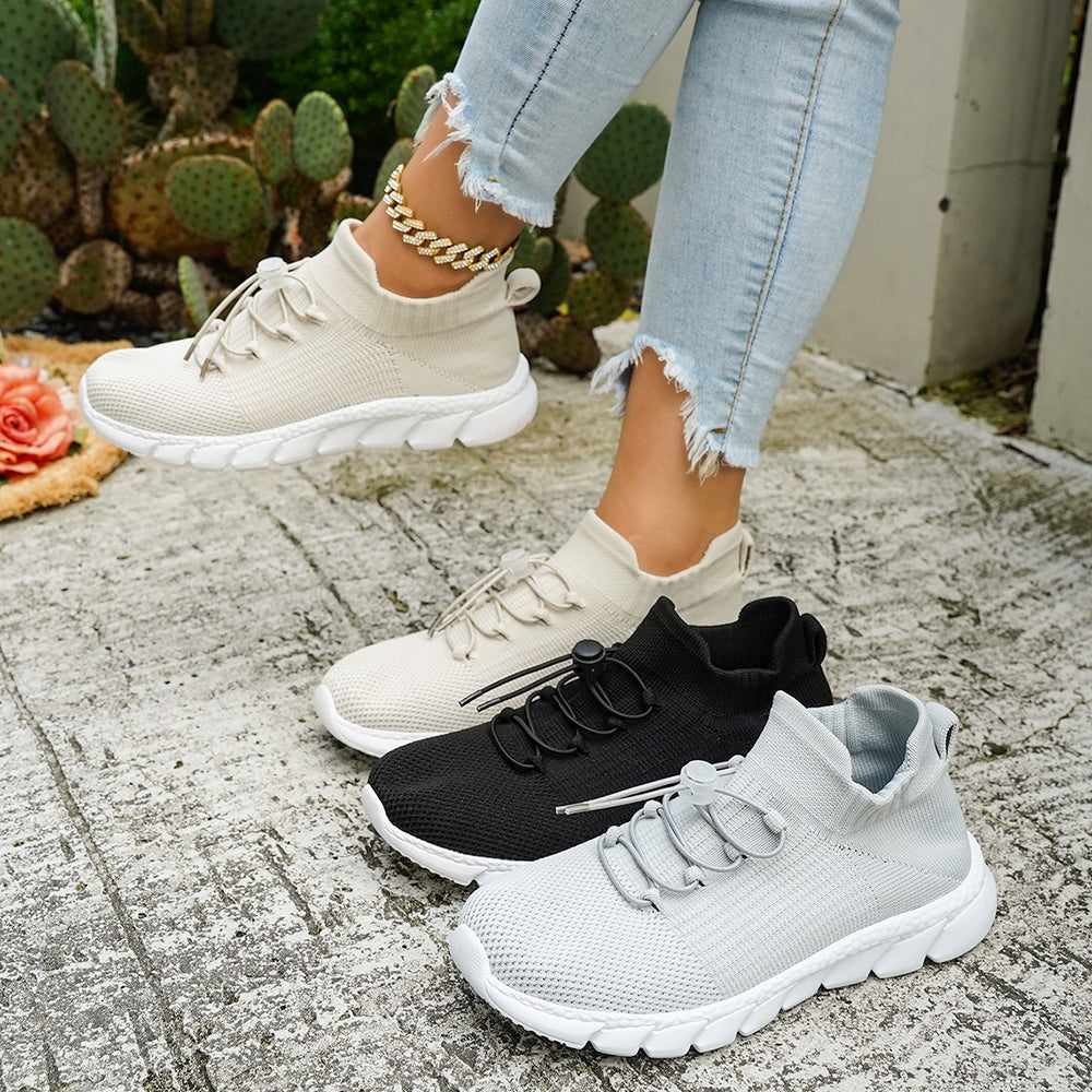 summer new arrival: plus size women's casual comfortable flyknit soft sole lace-up flats - wholesale