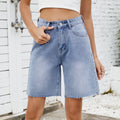 Fashion cross-border foreign trade summer new  independent station washed straight-leg casual hemmed denim shorts women's fashion
