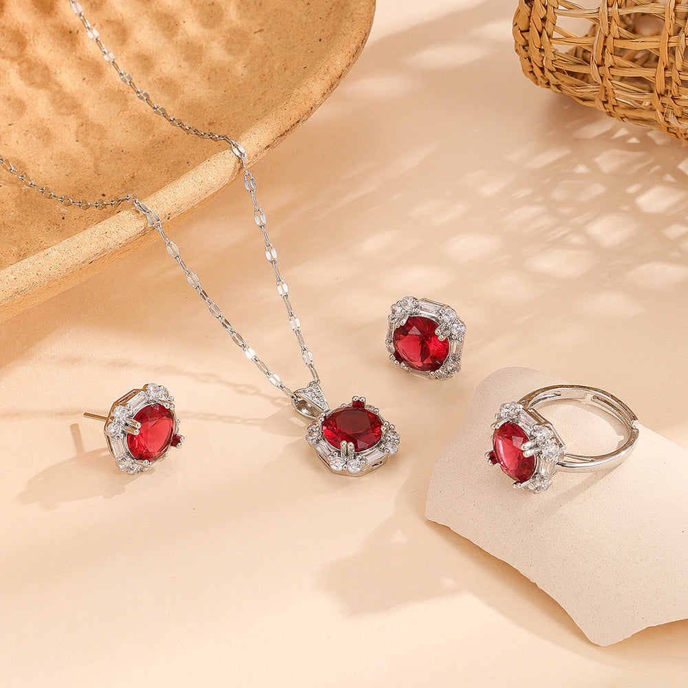 [titanium steel] necklace women's new arrivalniche style square pendant earrings ring accessible luxury classy sense collarbone chain jewelry wholesale