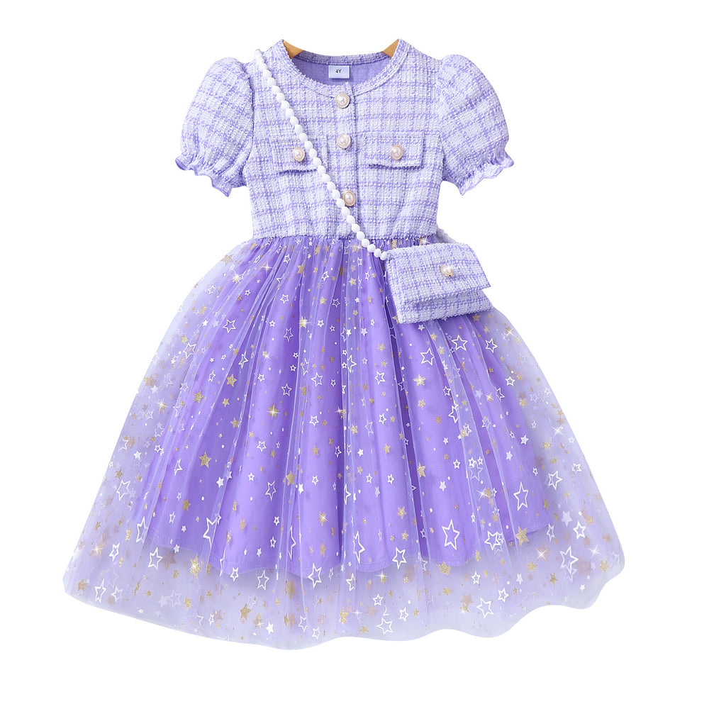 Girls' (toddler) dress, short-sleeve sweetheart star mesh dress with matching mini bag