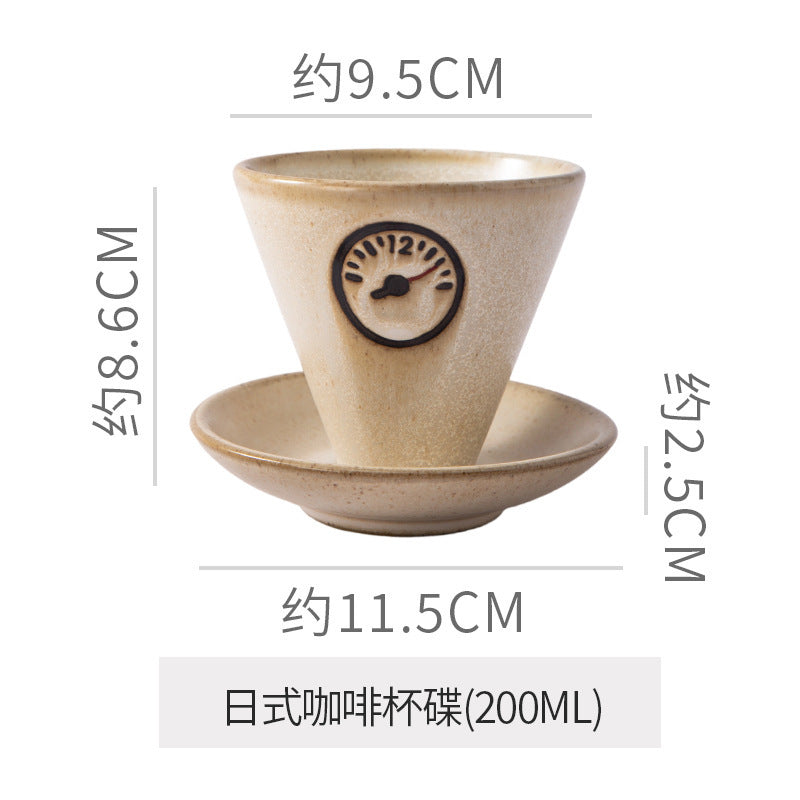 Japanese-style aesthetic ceramic cup and saucer set - rustic pottery coffee cup and saucer - creative handmade gift - funnel cup - afternoon tea cup
