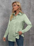 European and american chic satin long-sleeve blouse - new spring/summer solid color loose fit faux silk satin top