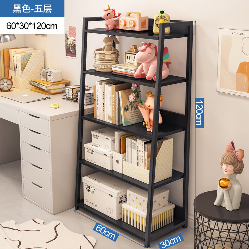 Bookshelf Floor-to-ceiling shelf Multi-layer against the wall Bedroom Home locker Wrought iron storage display Living room trapezoidal shelf