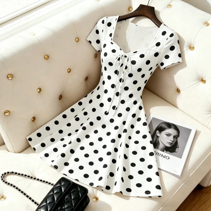 european and american polka dot french chic bodycon mini dress
