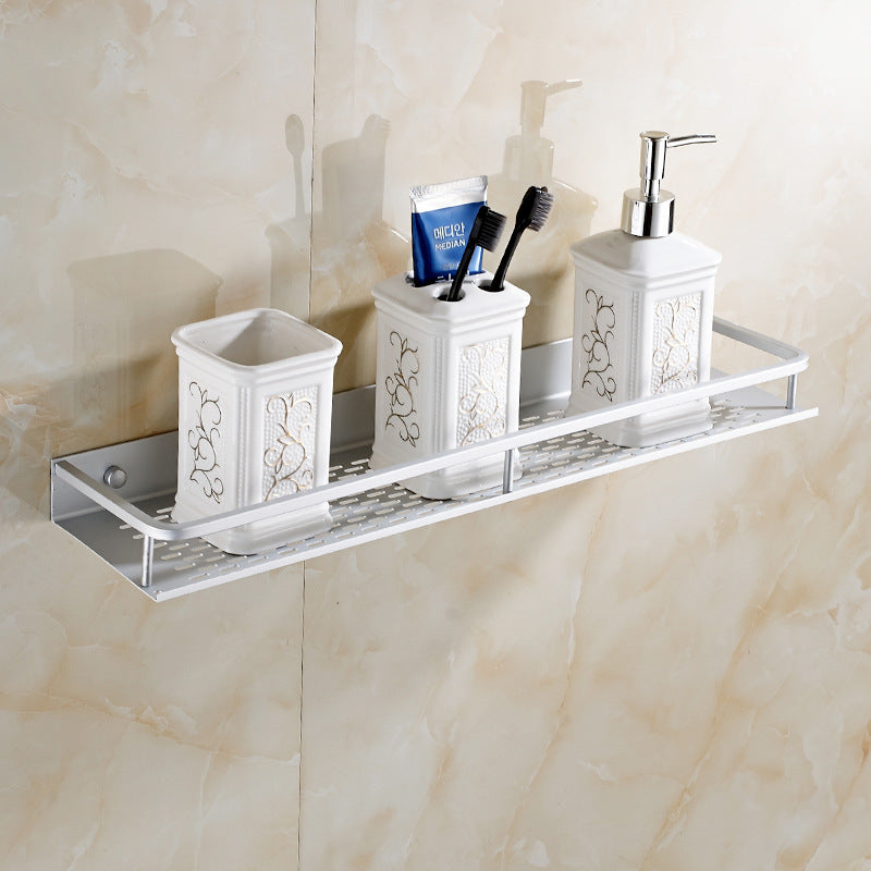 Silver Space Aluminum Bathroom Mirror Front Shelf Cosmetics Tray Wash Desk Toilet Storage with Towel Bar