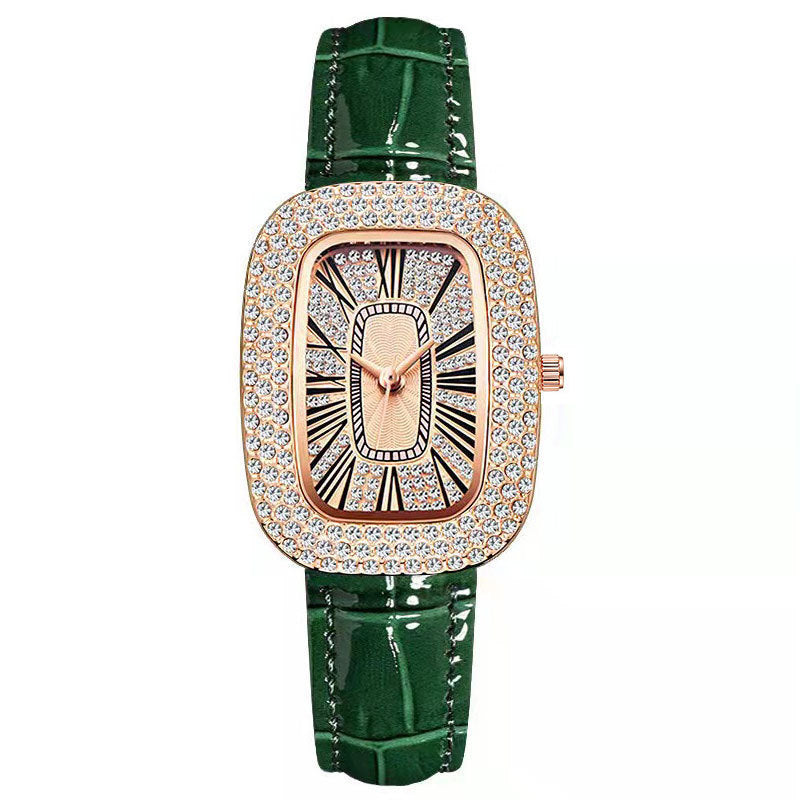Small green watch women's watch niche pigeon egg popular douyin kuaishou live broadcast wholesale rhinestone starry sky women's watch