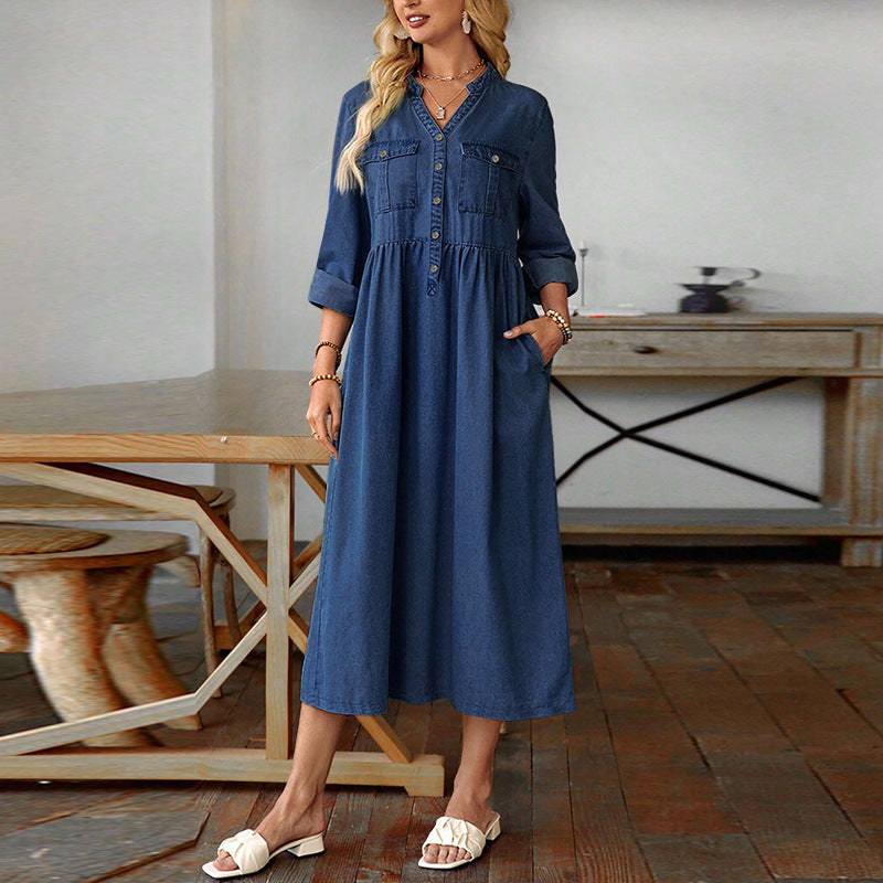 fashionexportplus size women's clothing new arrivaltrendy street fashion pure color denim longdress