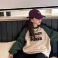 Girls' sweatshirt - new autumn  collection - casual, loose-fit crewneck top with color block raglan sleeves and print - suitable for mid-to-large children - perfect for spring and autumn