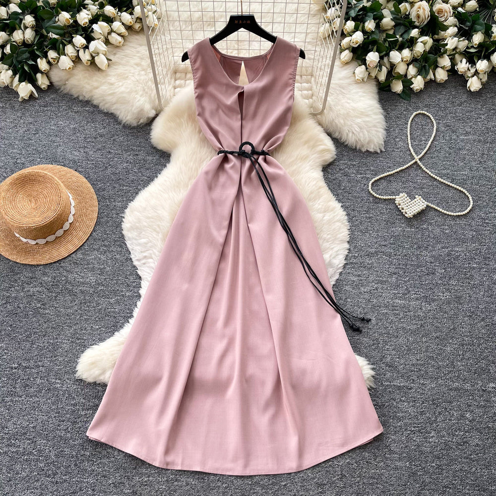 Qianjin wind sleeveless casualcasualdress women's summer high waist a-line skirt waist slimming lookwork clothingelegantclassy sense