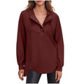 cross-border women's fashion casual solid color crew neck button-down long sleeve top hoodless sweatshirt