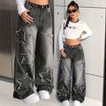 girls' spring/autumn denim pants: new styles for mid-to-large children, loose-fit casual straight-leg trousers, stylish and versatile wide-leg pants for kids