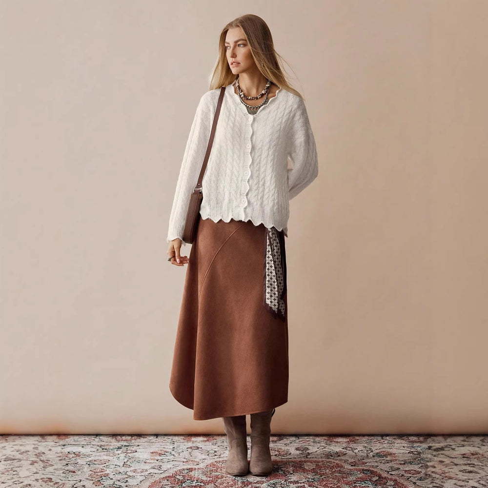 Amazon fashion cross-border women's new irregular midi skirt retro high waist a-line skirt