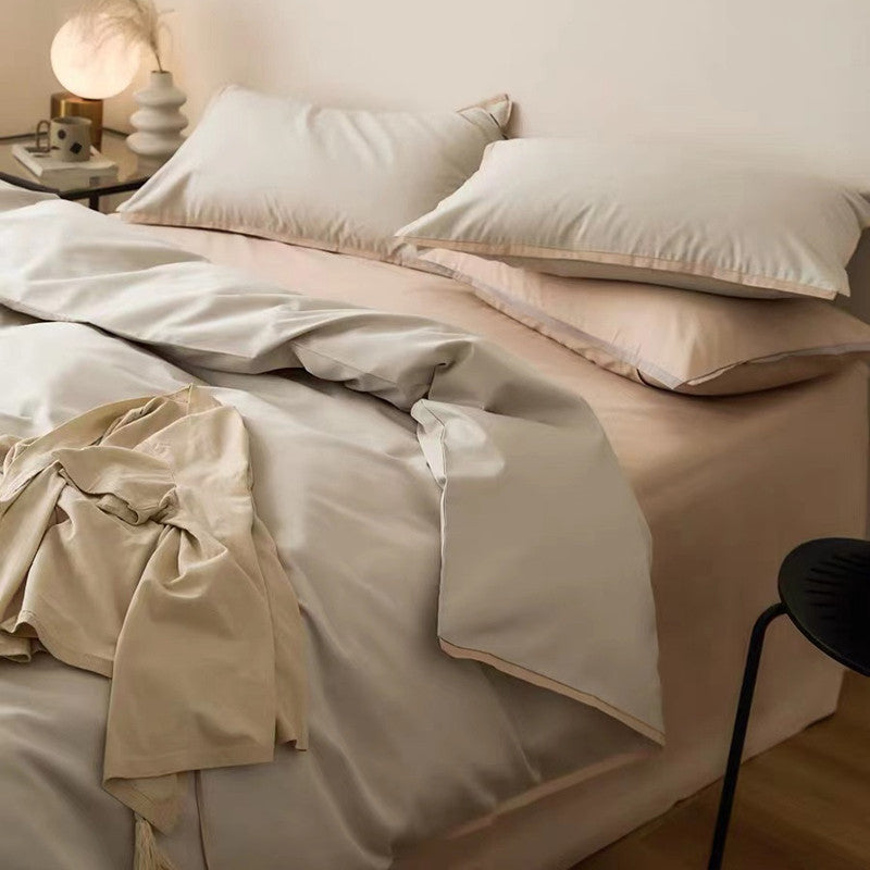 Solid color 100 beds four-piece set cotton pure cotton long-staple cotton four seasons simple light luxury quilt cover bed sheet hat wholesale
