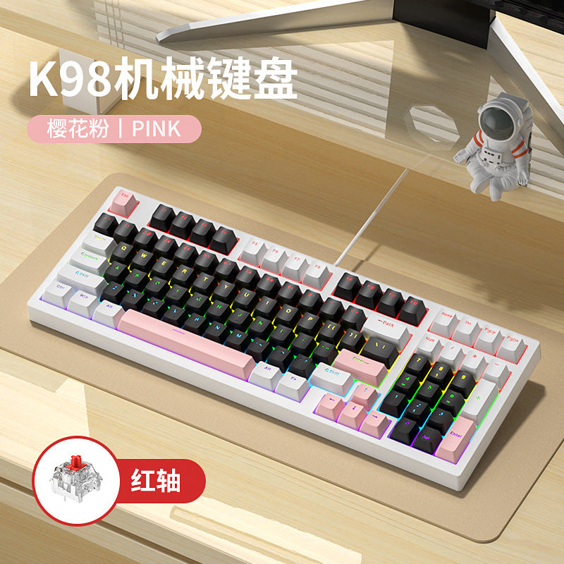 Longweishi k98 illuminated wired rgb mechanical keyboard - 98-key layout, customizable gaming e-sports keyboard (blue switch/red switch options)