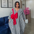 European and american cross-border african women's clothing  summer new arrival: elegant plaid loose plus size bow print dress