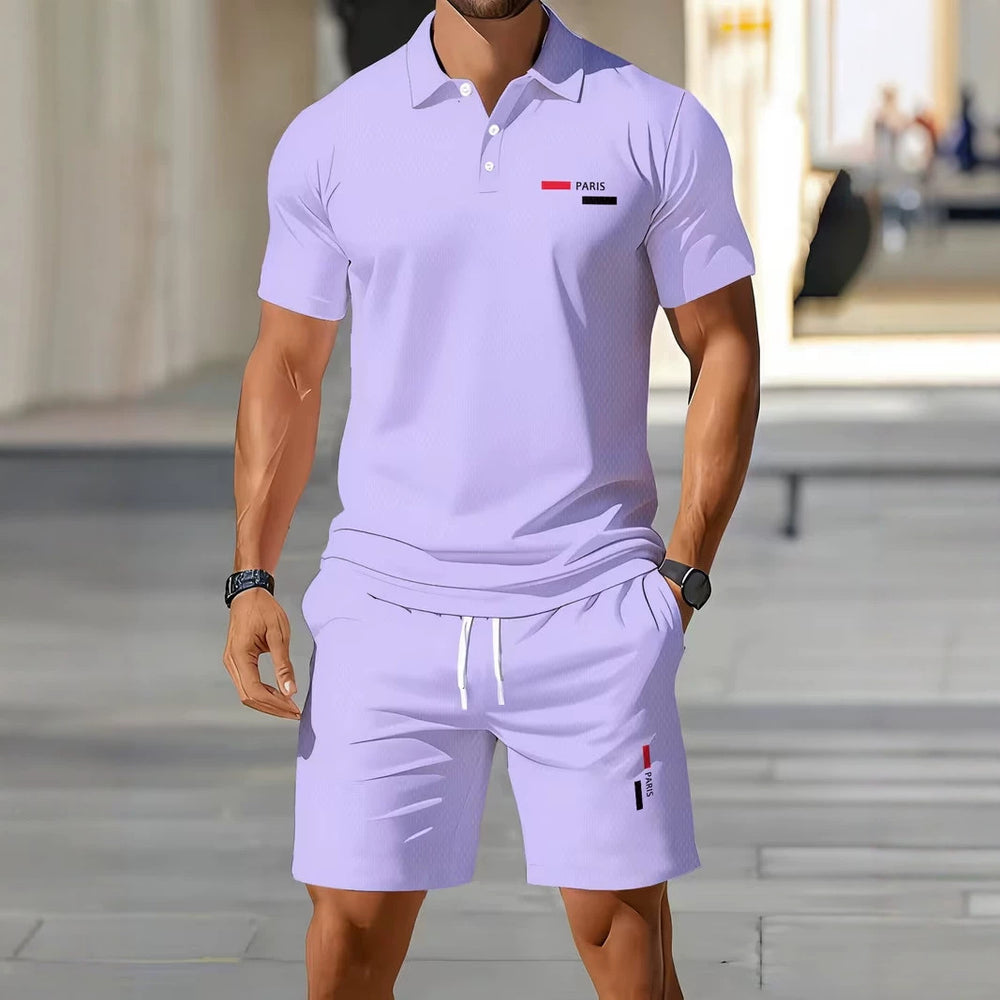 hot-selling men's polo shirt set, new summer two-piece casual short-sleeve and shorts set, dropshipping available