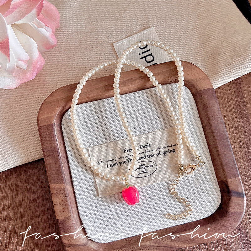Peach blossom beaded necklace for women, 2026 new arrival, unique design, dopamine dress accessory, choker necklace
