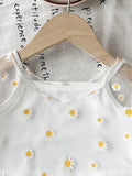 spring/summer european and american style girls' hollow-out cardigan, solid color camisole + sunflower print denim pants three-piece set