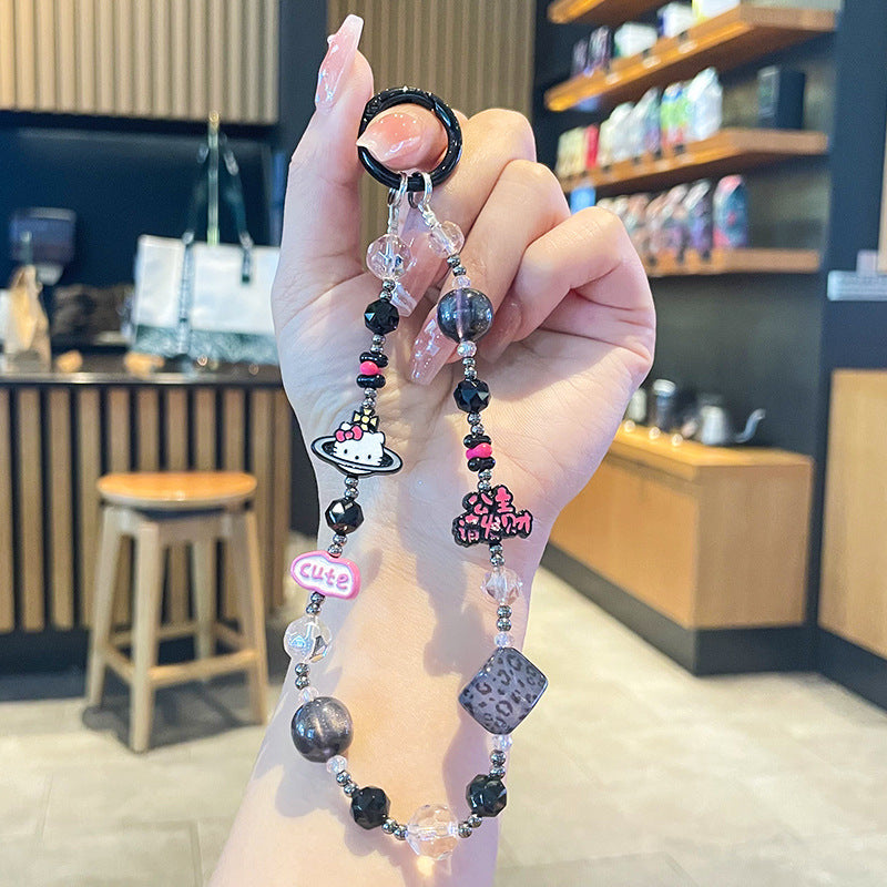 Princess please make a fortune mobile phone chain new arrival alloy mobile phone case lanyard classy sense hand beaded pendant key chain short