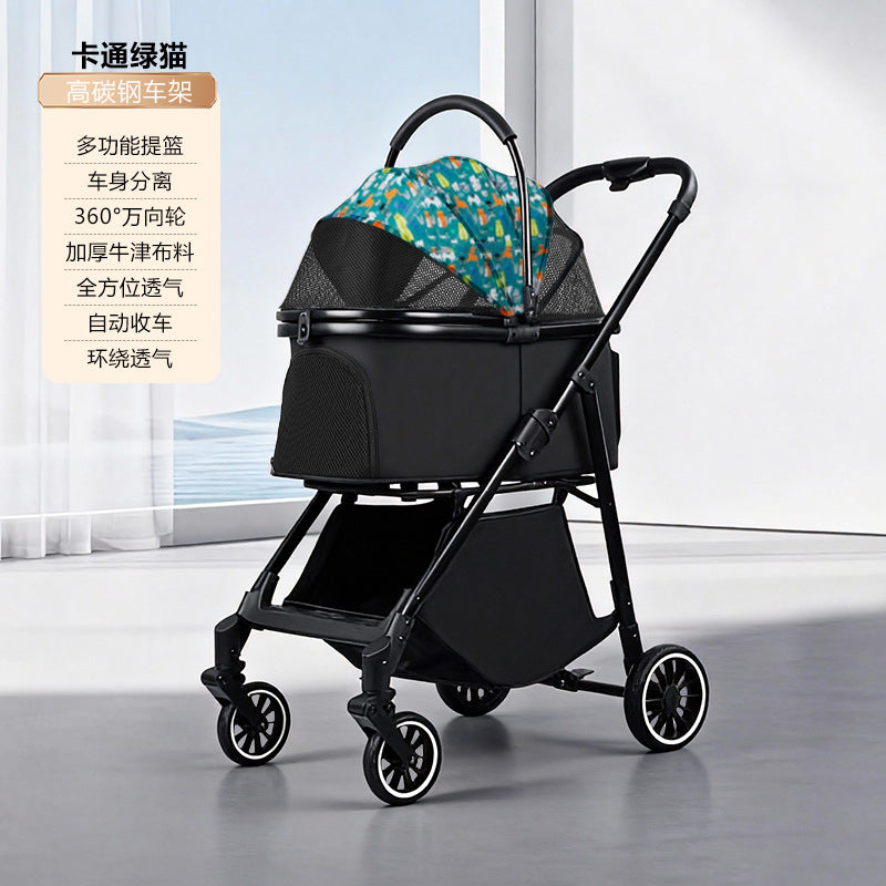 Pet stroller - lightweight, foldable, detachable - portable, shock-absorbing, and breathable for small to medium-sized dogs and cats