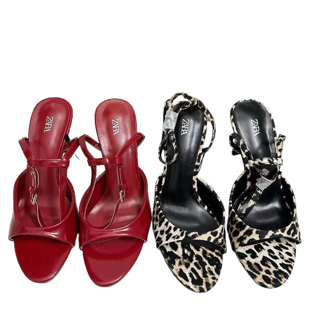 Za2025 summer new round toe high heel sandals women's fashion versatile zebra print sandals everyday wear women's shoes
