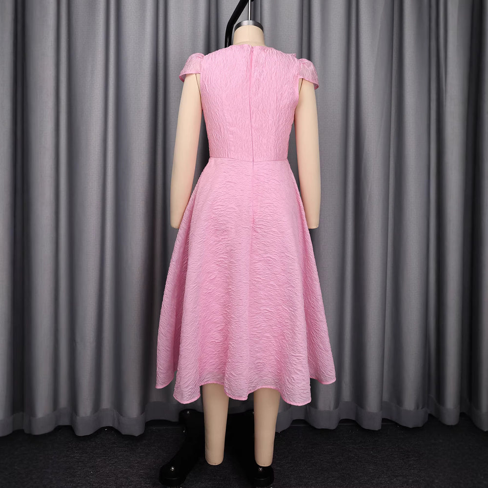 Spring/summer new arrival: elegant a-line high-waisted pink jacquard slimming party dress