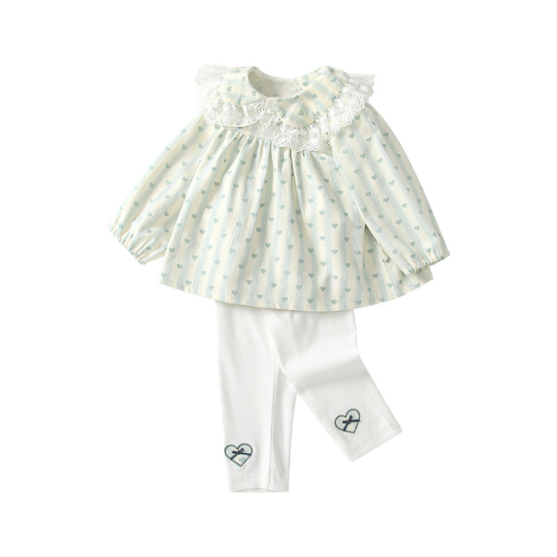 Girls' autumn outfit set,  children's clothing, long-sleeved kids' set, peter pan collar baby girl autumn clothes wholesale