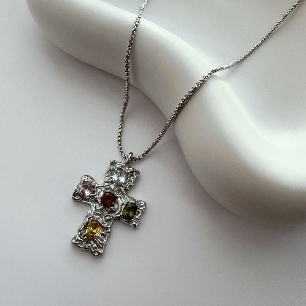 Sweet cool cross necklace wholesale fashionniche styleclassyfashion lava asymmetrical metal cold style necklace