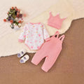 Baby girl cute bow crown print romper overalls set