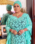 supply looseknitting long skirtelegantwork clothingcasual green pulloverembroidered long skirtmatching headscarf