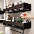 Walnut bathroom storage rack - no drilling required, wall-mounted organizer for vanity countertop and sink area